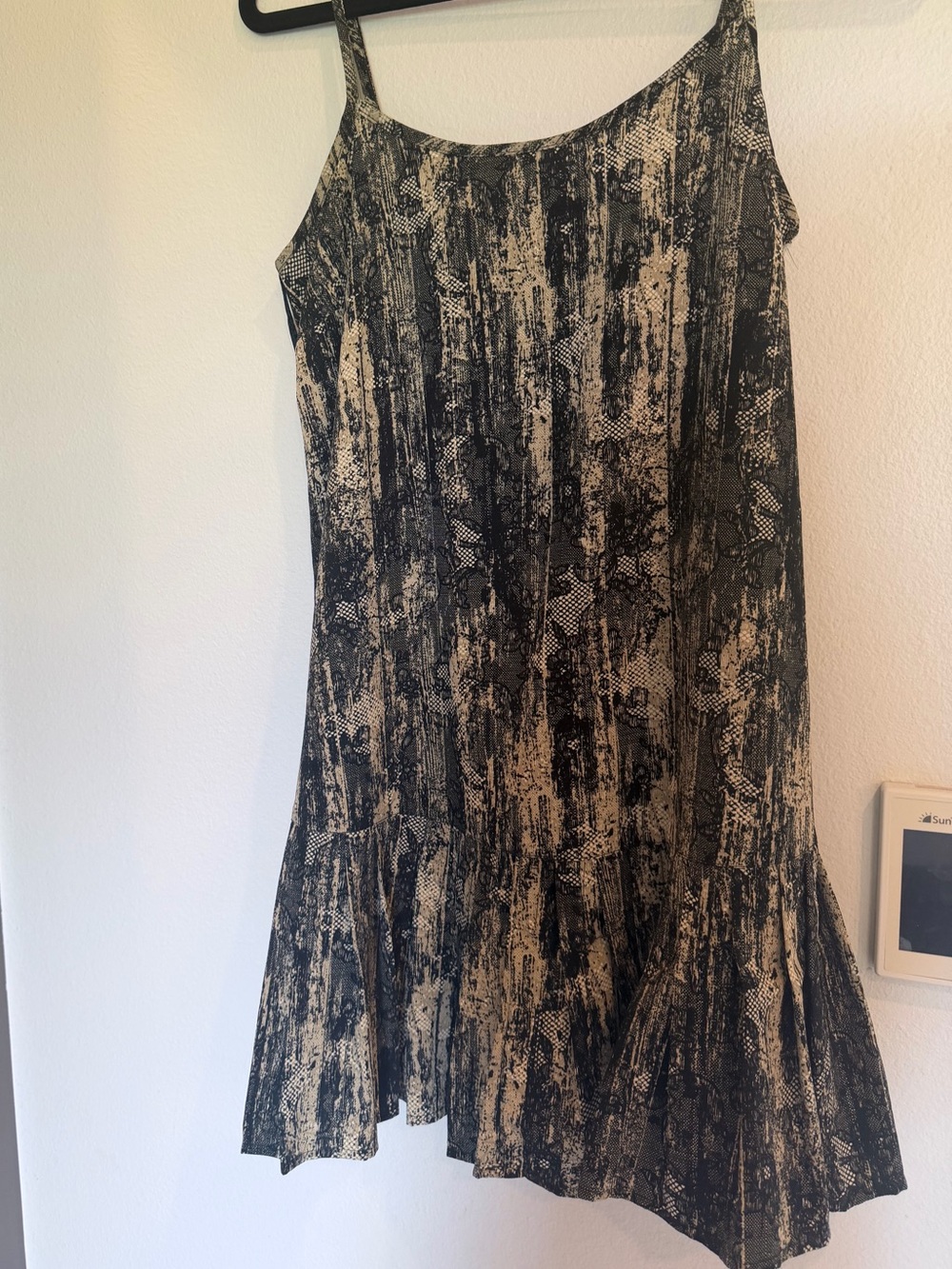 Urban Outfitters Sleeveless Black and Beige Lace Printed Slip Dress